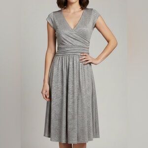 Anthropologie Maeve Tamera Silver Grey faux Warp Jersey Dress L large